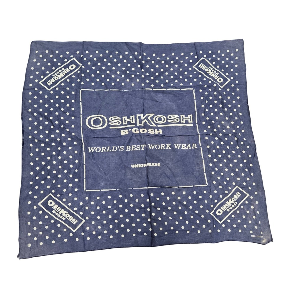 Vintage OshKosh B'gosh Union Made Bandana Navy Blue Polka Dot Workwear Logo